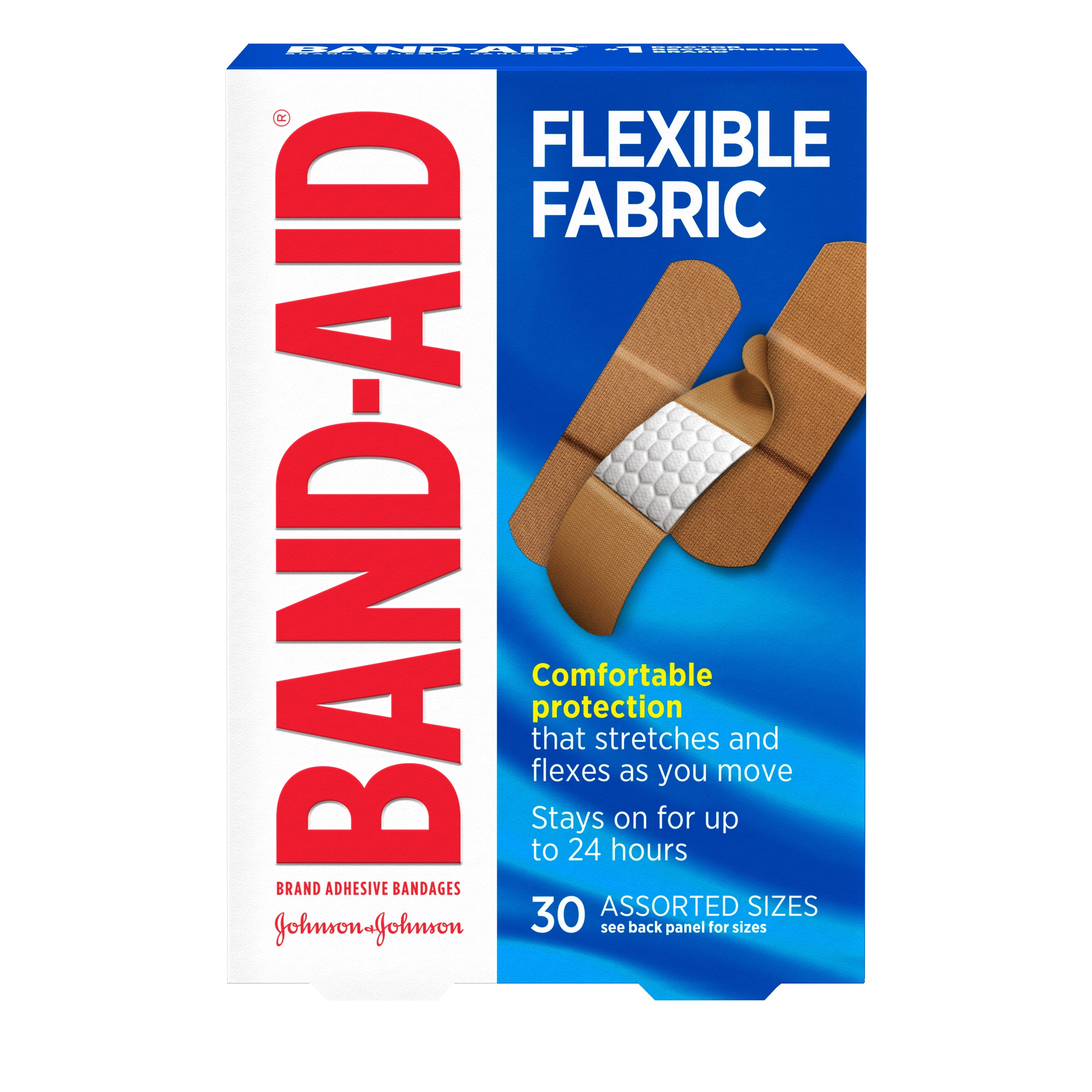 BAND-AID® Brand Flexible Fabric Bandages, Assorted Sizes, 80 Count